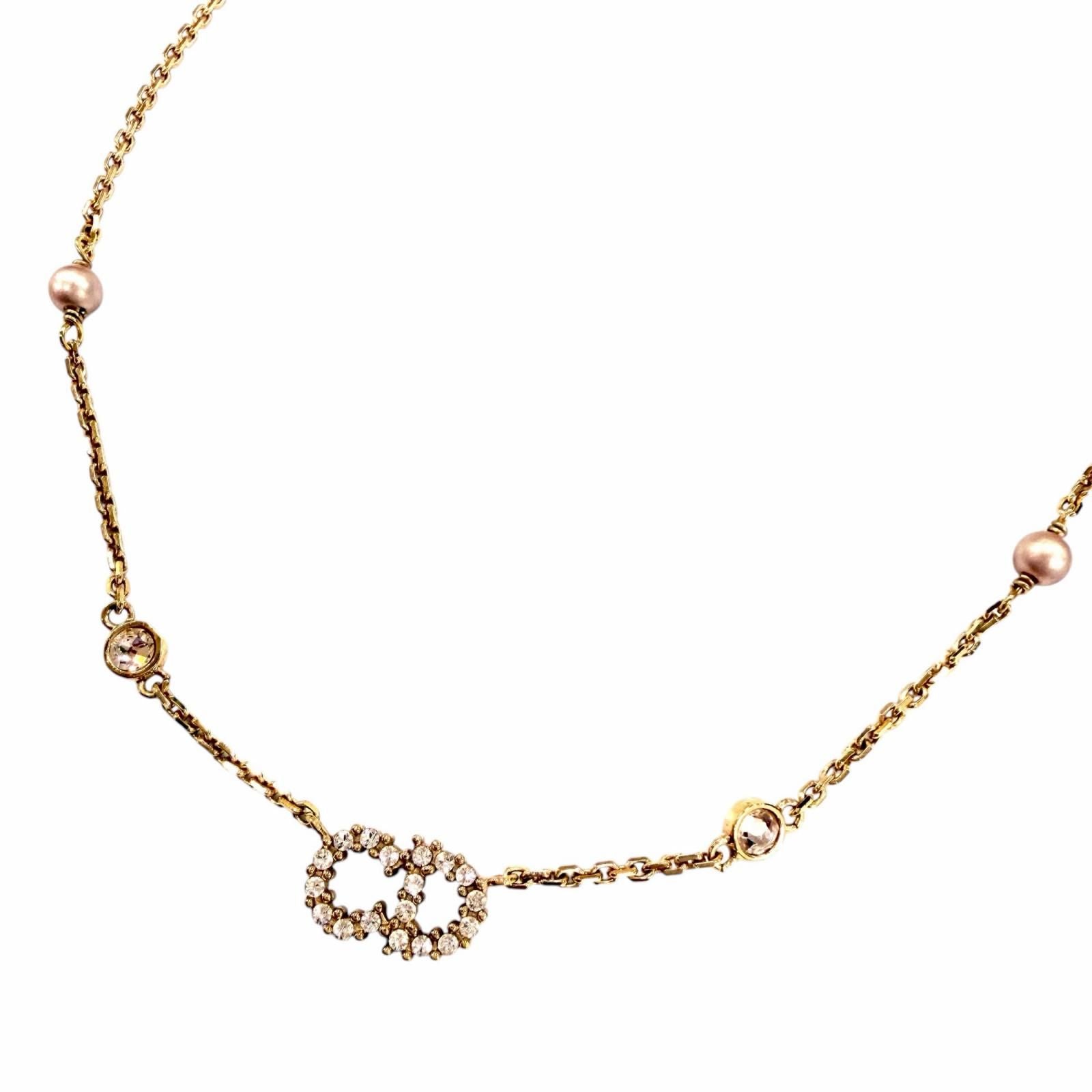Dior Clair D Lune Necklace de Rhinestone Faux Pearl Pink Gold