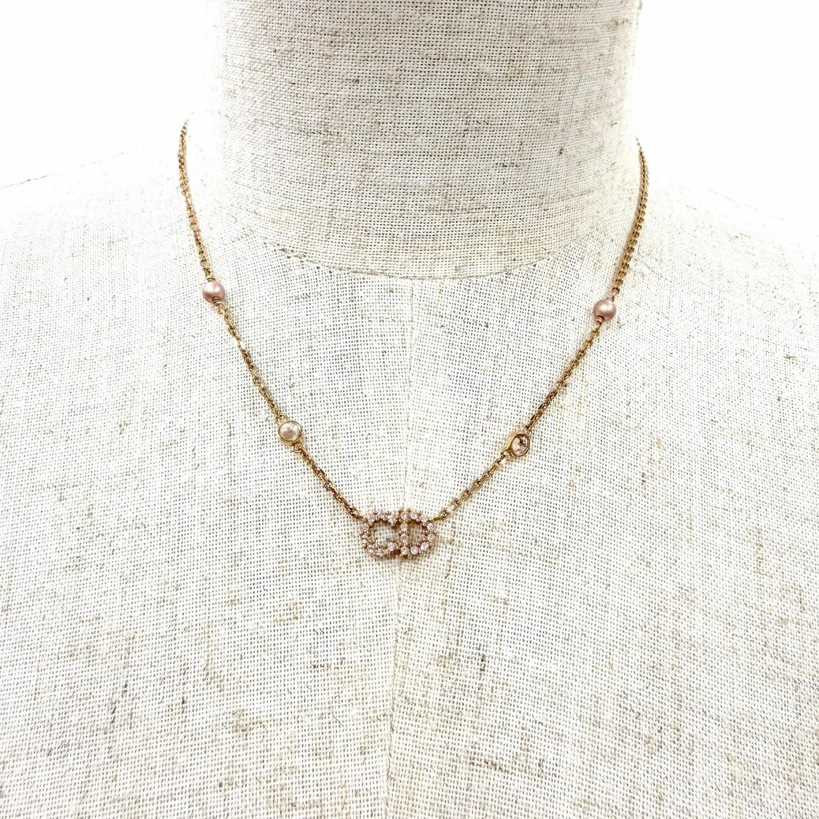 Dior Clair D Lune Necklace de Rhinestone Faux Pearl Pink Gold — view 4