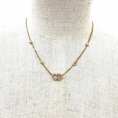 Dior Clair D Lune Necklace de Rhinestone Faux Pearl Pink Gold — view 4