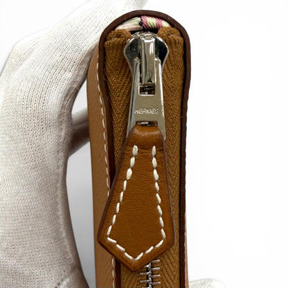 Hermes Compact Silk in Gold Veau Zip Around Coin Case — view 7