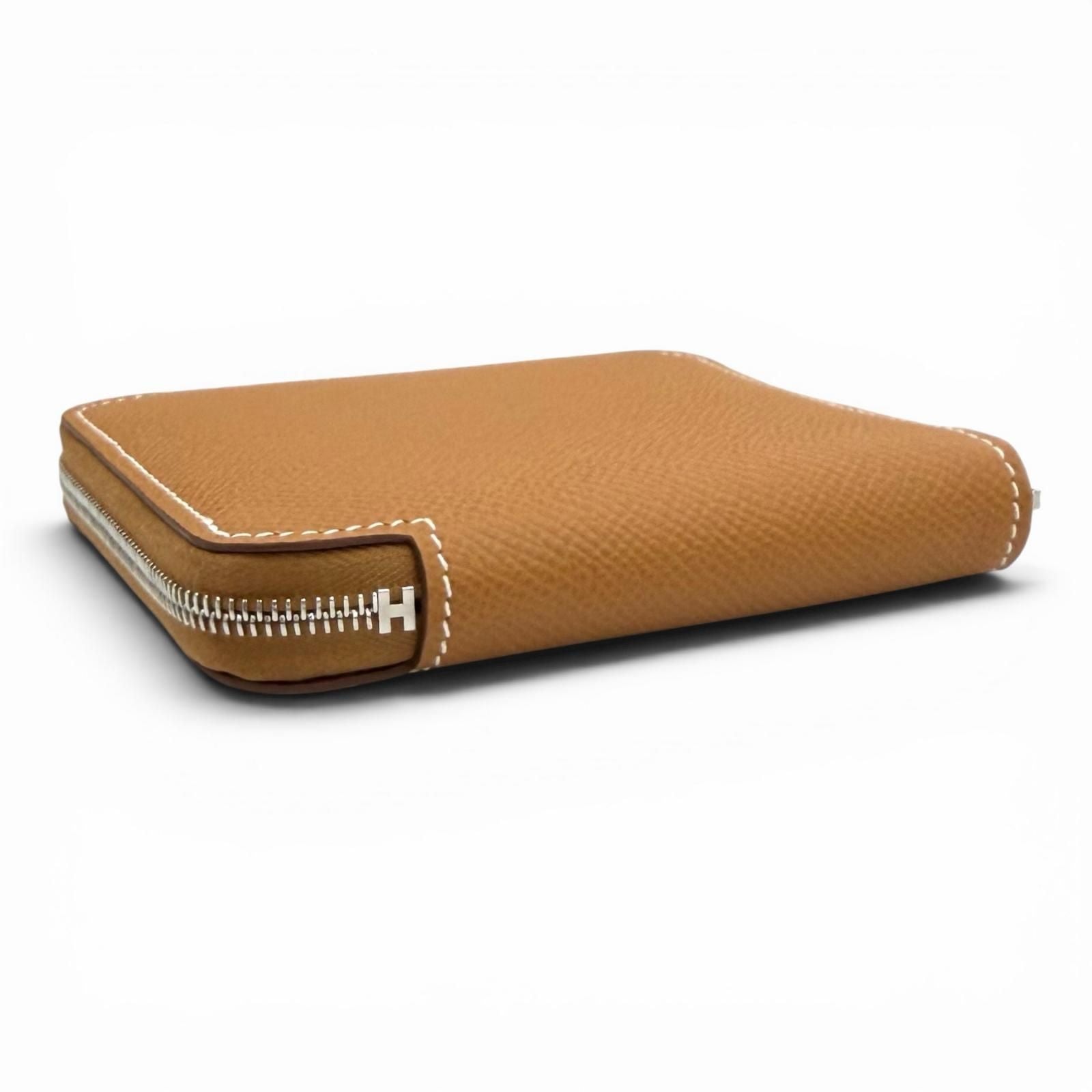 Hermes Compact Silk in Gold Veau Zip Around Coin Case — view 4