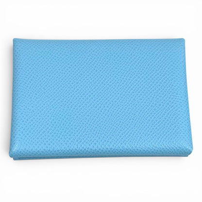 Hermes Calvi Duo Celeste Veau Epsom Series Compact Wallet Bifold