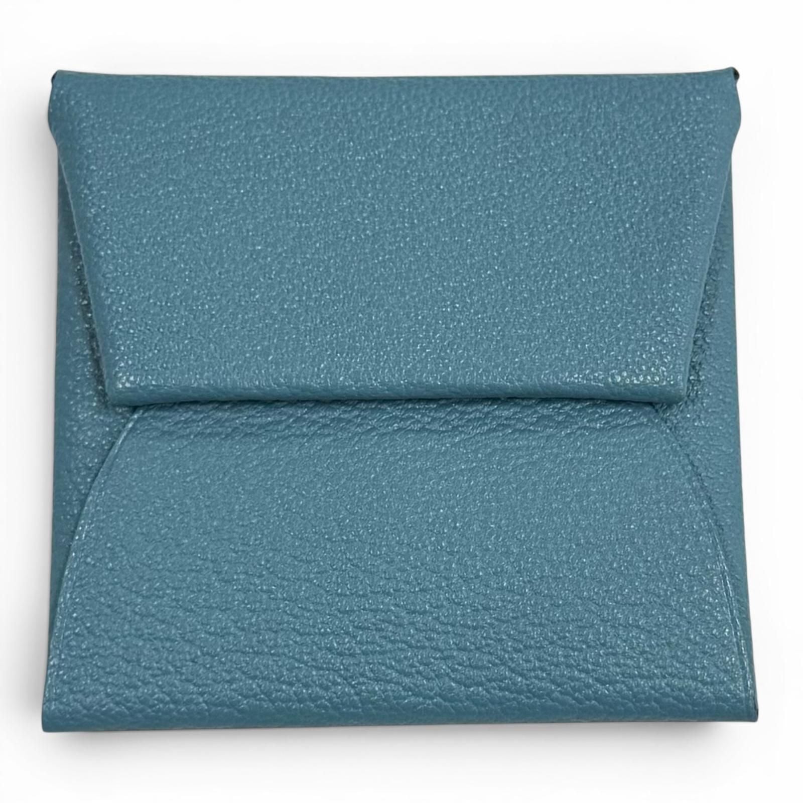 Hermes Bastia Verso New Denim Blue Havana Chevre Silver Coin Case