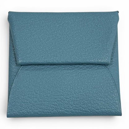 Hermes Bastia Verso New Denim Blue Havana Chevre Silver Coin Case