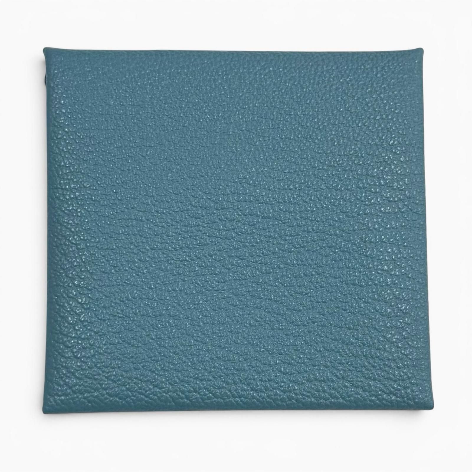 Hermes Bastia Verso New Denim Blue Havana Chevre Silver Coin Case — view 2