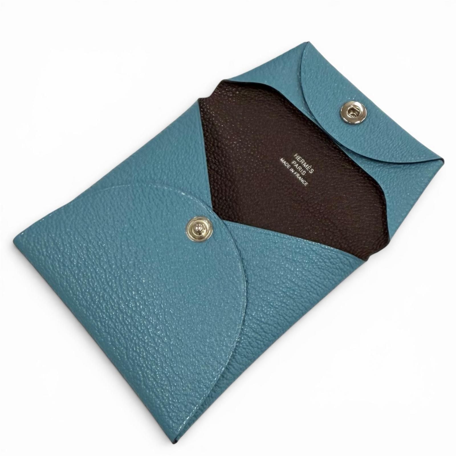 Hermes Bastia Verso New Denim Blue Havana Chevre Silver Coin Case — view 4