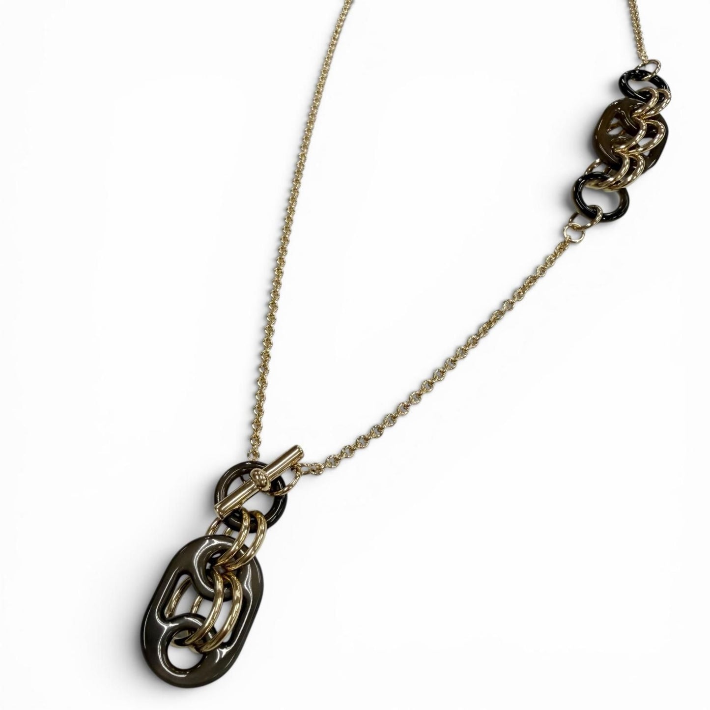 Hermes Pendant Eurydis PM Buffalo Horn Chain Necklace Brown Gold