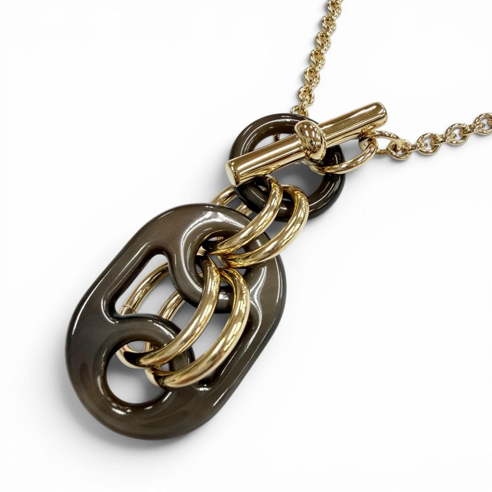 Hermes Pendant Eurydis PM Buffalo Horn Chain Necklace Brown Gold — view 5