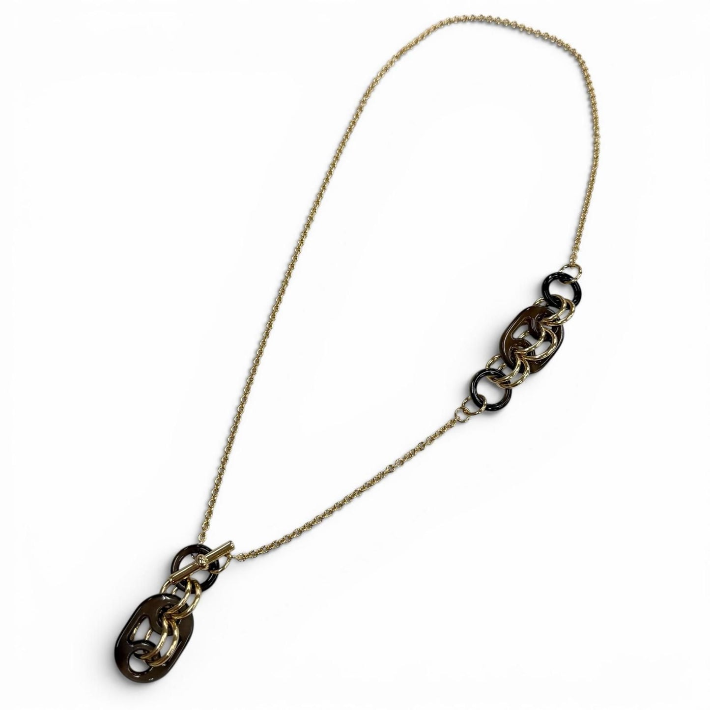Hermes Pendant Eurydis PM Buffalo Horn Chain Necklace Brown Gold — view 4