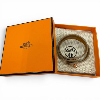 Hermes Minike Tall Double Tour Jaune Poussin Pink Gold Leather Bracelet T2 — view 2