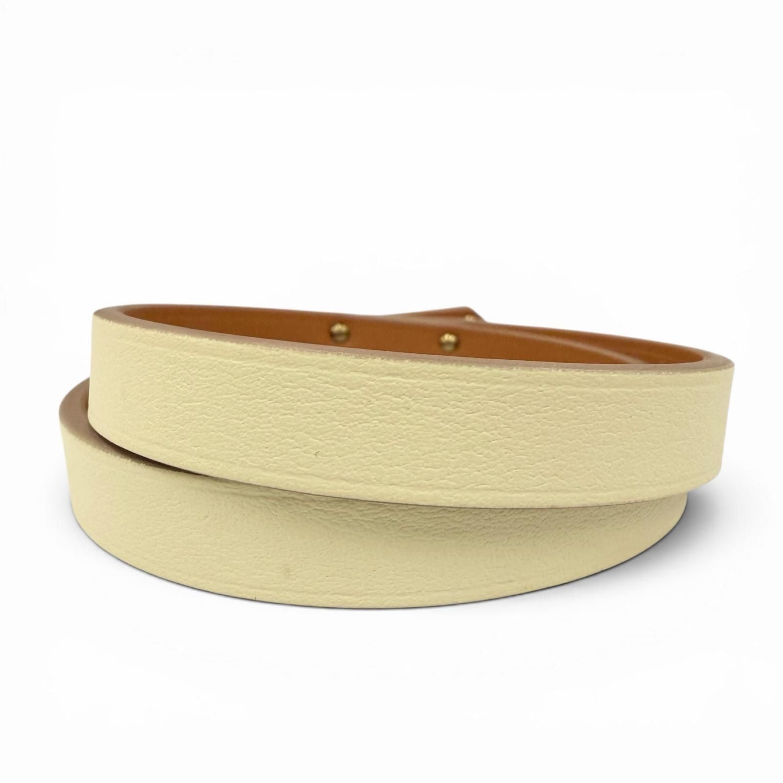 Hermes Minike Tall Double Tour Jaune Poussin Pink Gold Leather Bracelet T2 — view 4