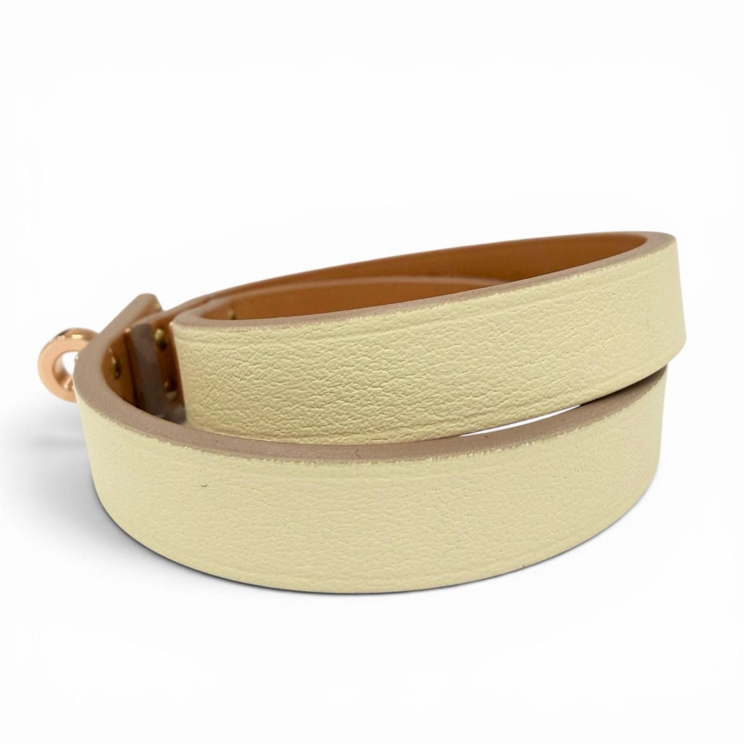 Hermes Minike Tall Double Tour Jaune Poussin Pink Gold Leather Bracelet T2 — view 3