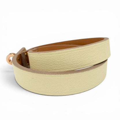 Hermes Minike Tall Double Tour Jaune Poussin Pink Gold Leather Bracelet T2 — view 3