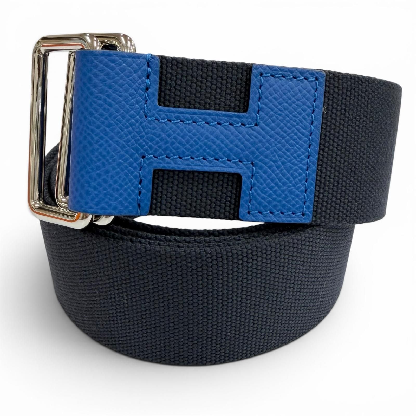 Hermes Nomad Canvas Veau Motif Belt Navy Blue