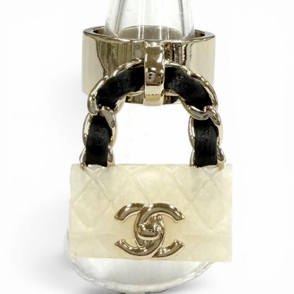 Chanel 23c Quilted Turnlock Bag Charm Ring White Black Gold