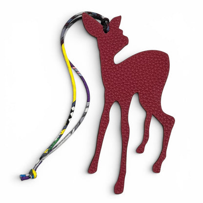 Hermes Petit Ash GM Bambi Bordeaux Khaki Leather Bag Charm