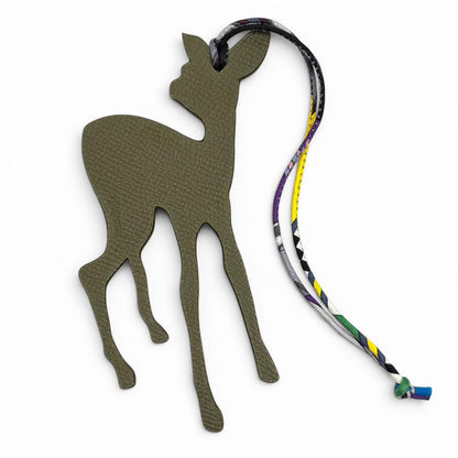 Hermes Petit Ash GM Bambi Bordeaux Khaki Leather Bag Charm — view 3