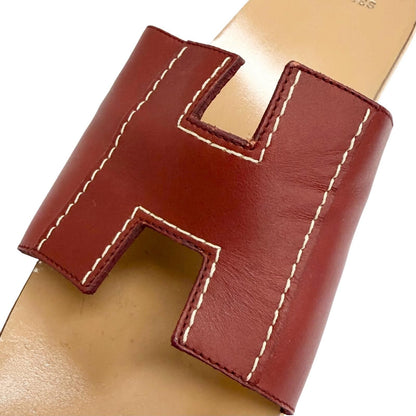 Hermes Kevlar Leather Motif Wood Sole Sandals Brown — view 9