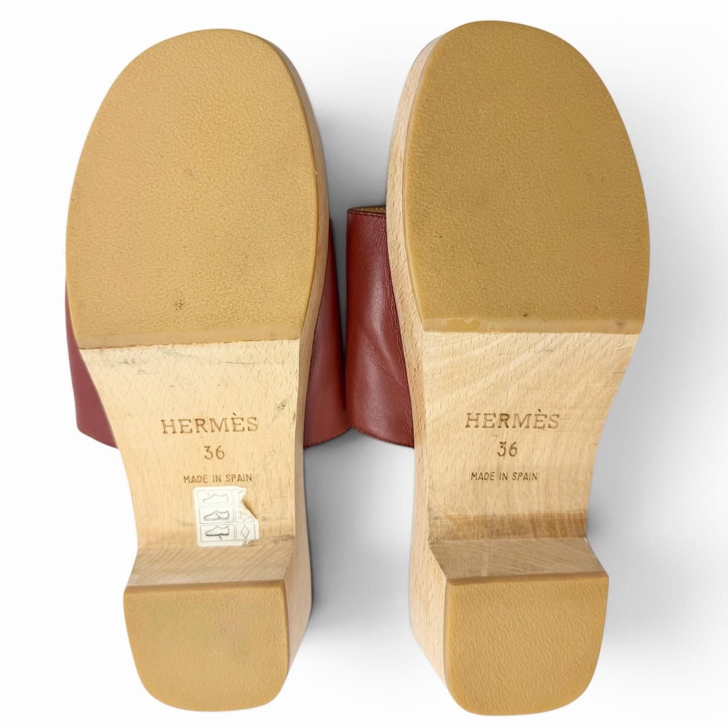 Hermes Kevlar Leather Motif Wood Sole Sandals Brown — view 7