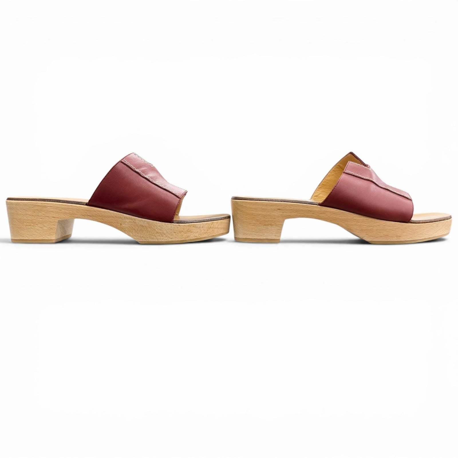 Hermes Kevlar Leather Motif Wood Sole Sandals Brown — view 4