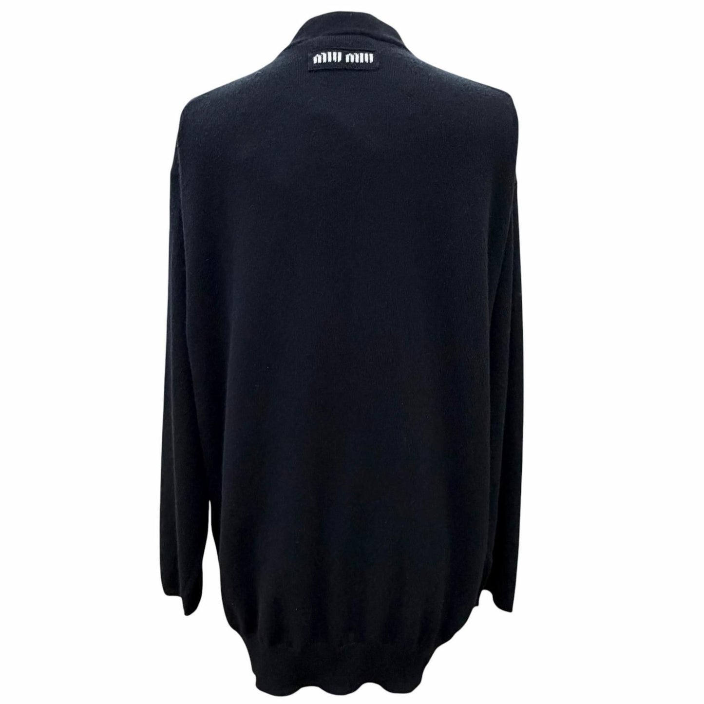 Miu Miu Cashmere Gold Button Neck Long Sleeve Knit Cardigan Black White 38 — view 3