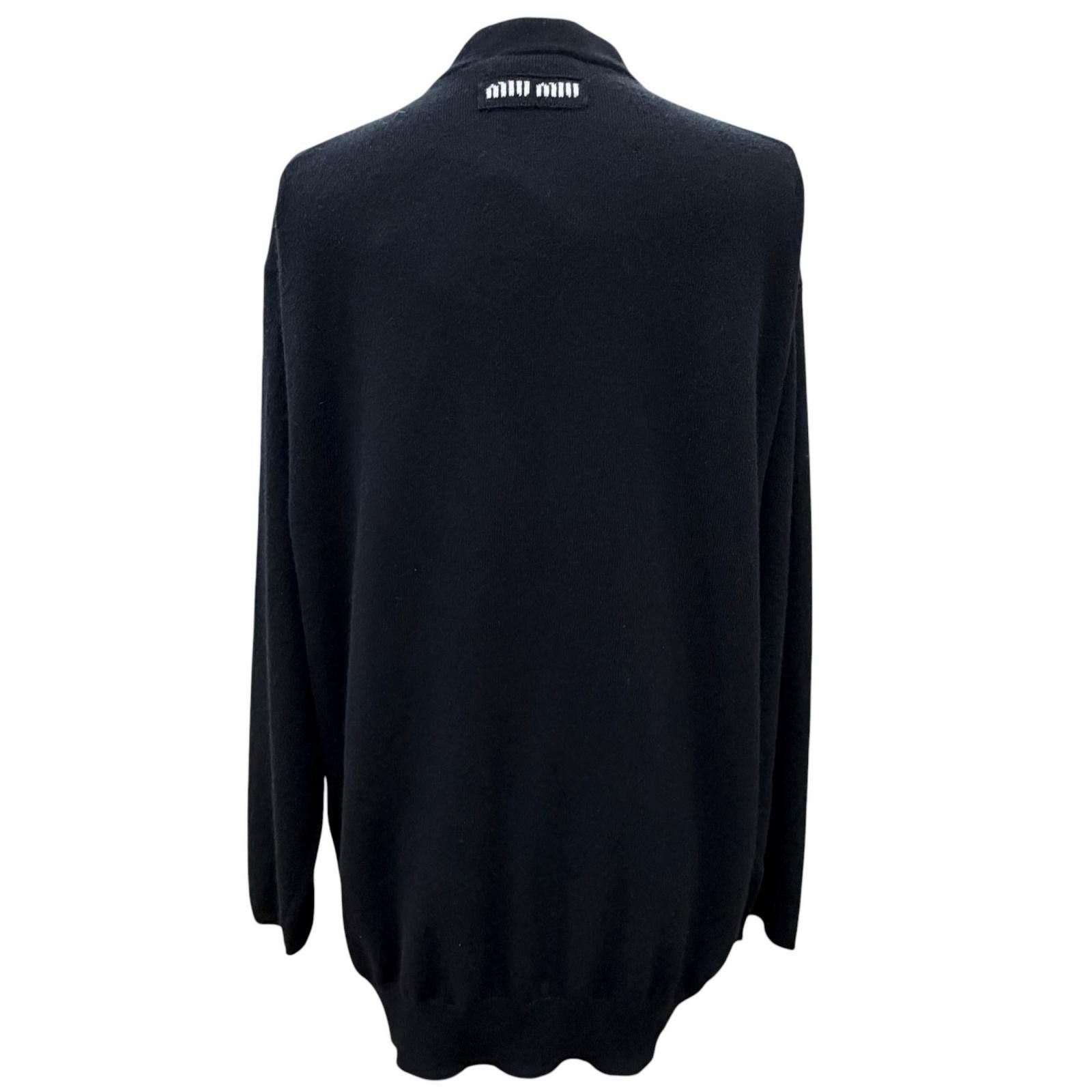 Miu Miu Cashmere Gold Button Neck Long Sleeve Knit Cardigan Black White 38 — view 3