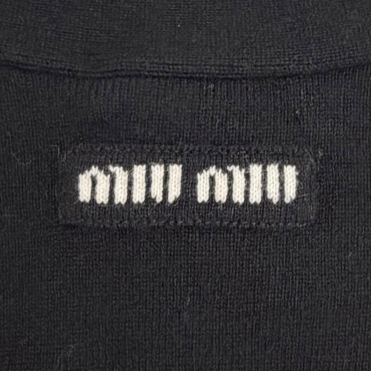 Miu Miu Cashmere Gold Button Neck Long Sleeve Knit Cardigan Black White 38 — view 6