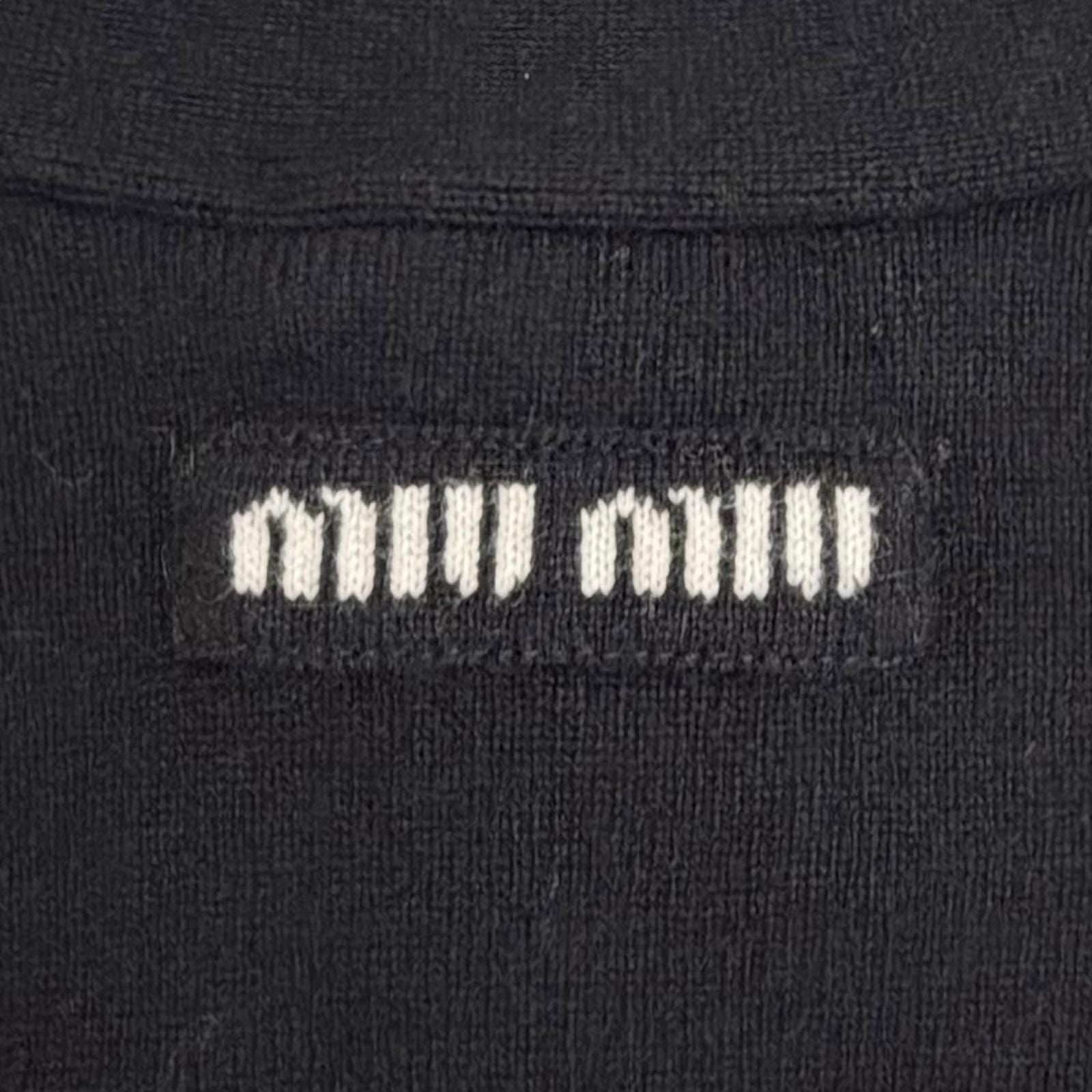 Miu Miu Cashmere Gold Button Neck Long Sleeve Knit Cardigan Black White 38 — view 6