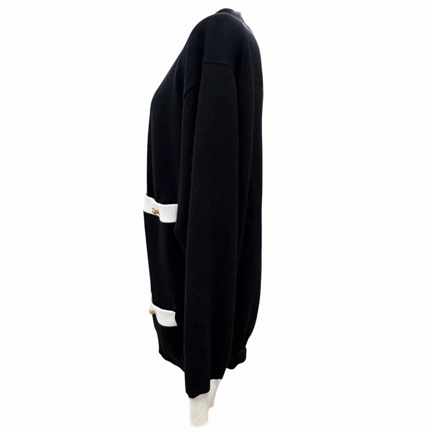 Miu Miu Cashmere Gold Button Neck Long Sleeve Knit Cardigan Black White 38 — view 2