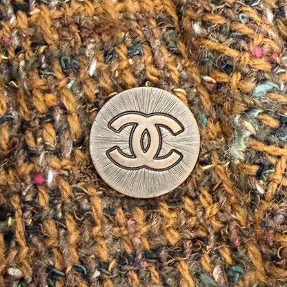 Chanel Vintage Wool CC Logo Button Tweed Skirt Suit Set Brown — view 9