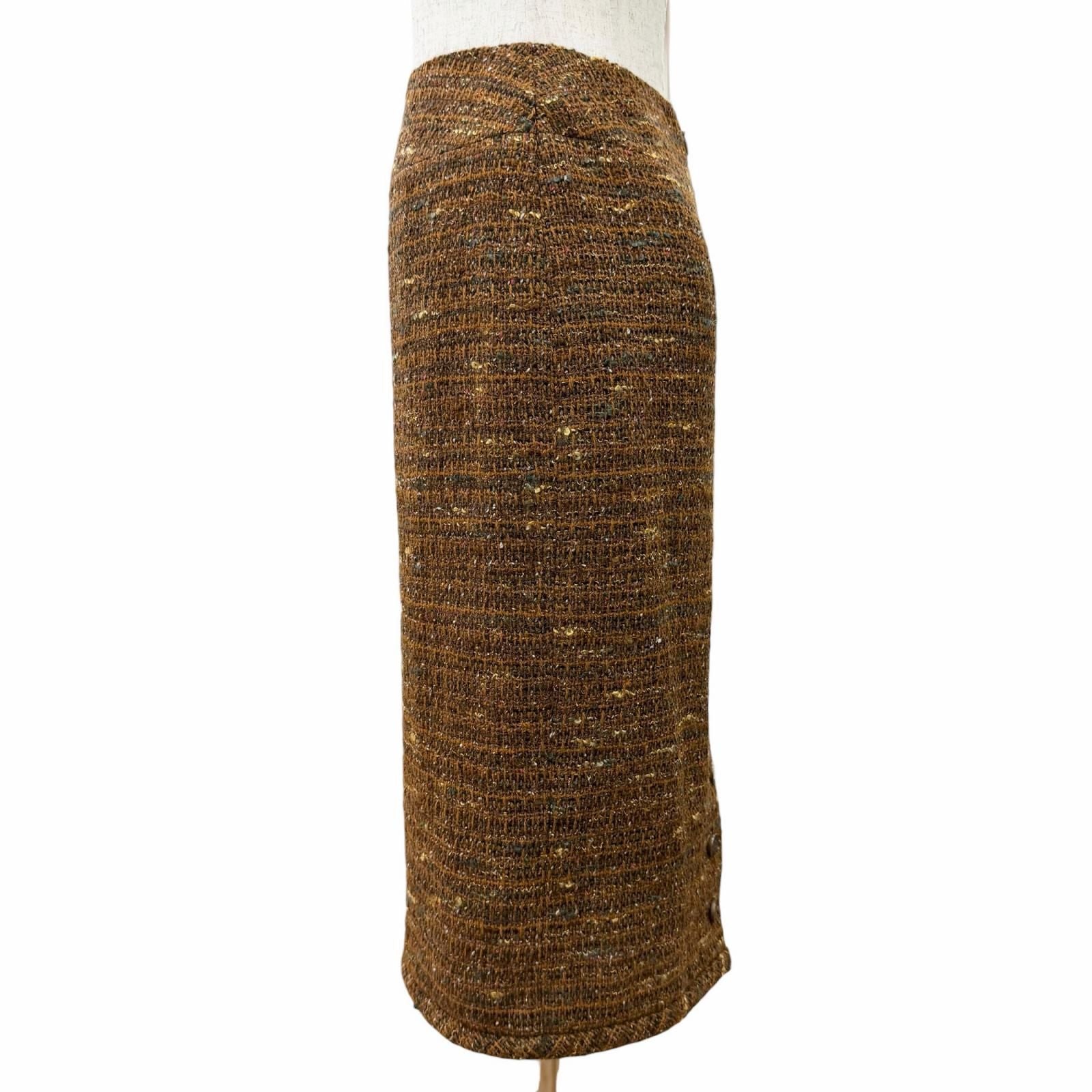 Chanel Vintage Wool CC Logo Button Tweed Skirt Suit Set Brown — view 7