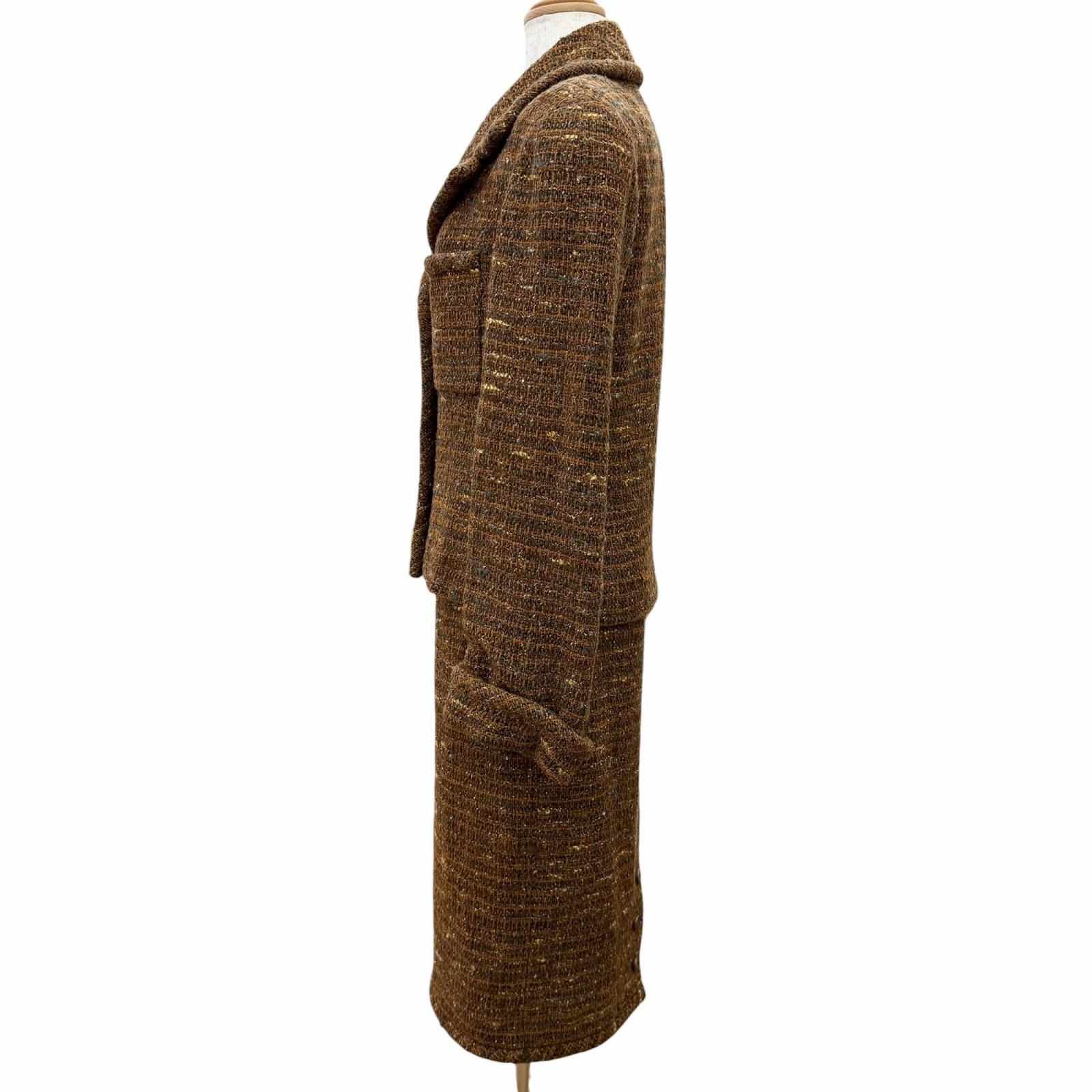 Chanel Vintage Wool CC Logo Button Tweed Skirt Suit Set Brown — view 2