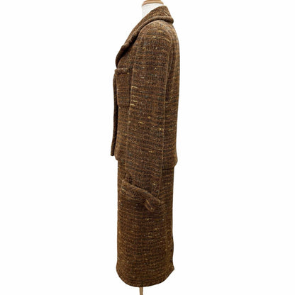 Chanel Vintage Wool CC Logo Button Tweed Skirt Suit Set Brown — view 2