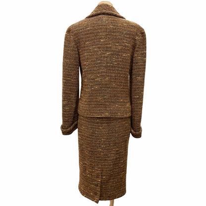 Chanel Vintage Wool CC Logo Button Tweed Skirt Suit Set Brown — view 3