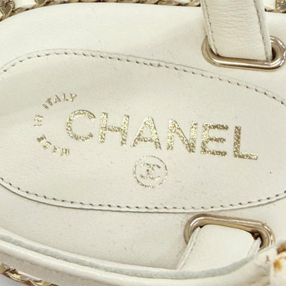 Chanel CC Logo Chain Strap Cork Sole Leather Sandals Ivory 38 Recommended — view 9