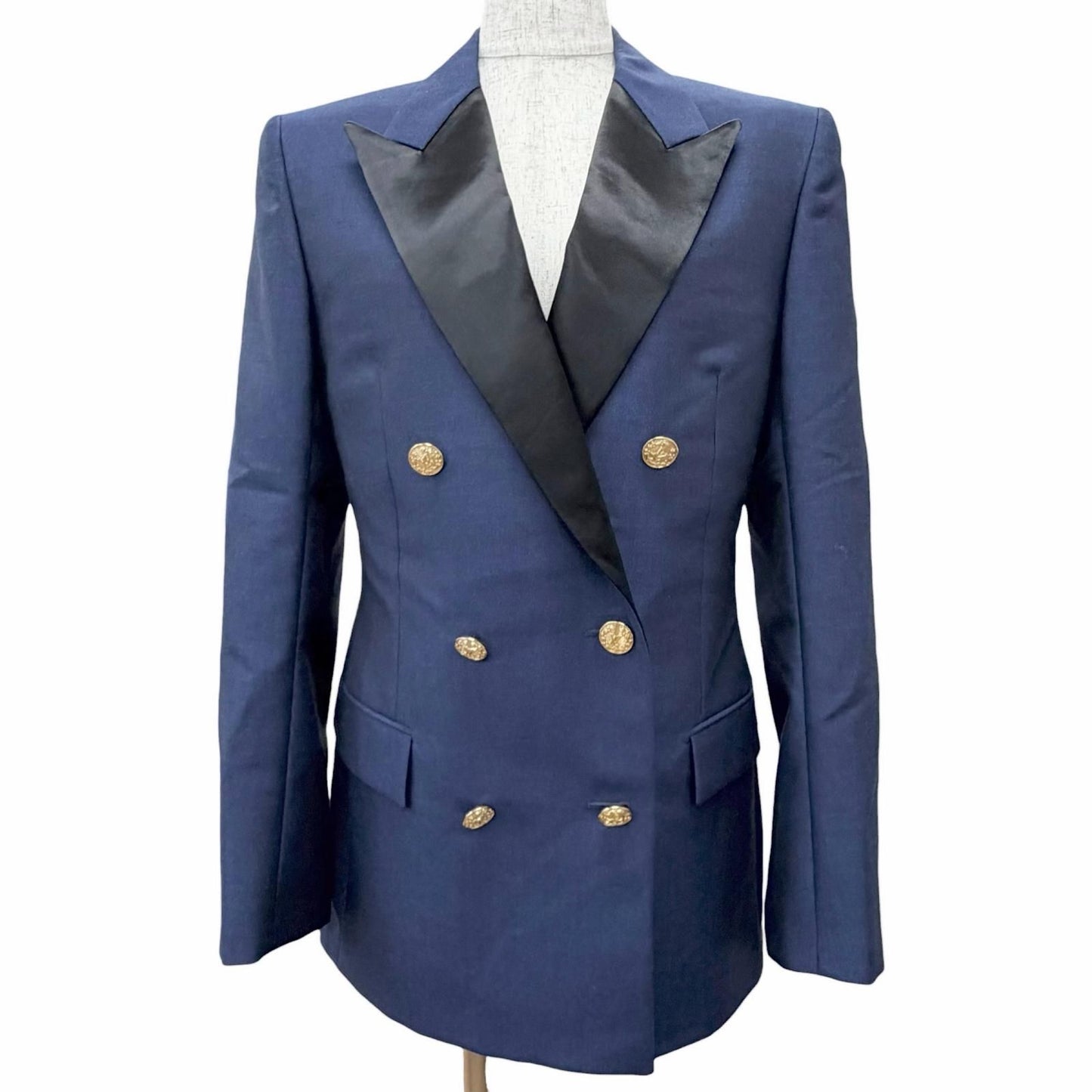 Louis Vuitton Mohair LV Logo Gold Button Double Breasted jacket Navy 36