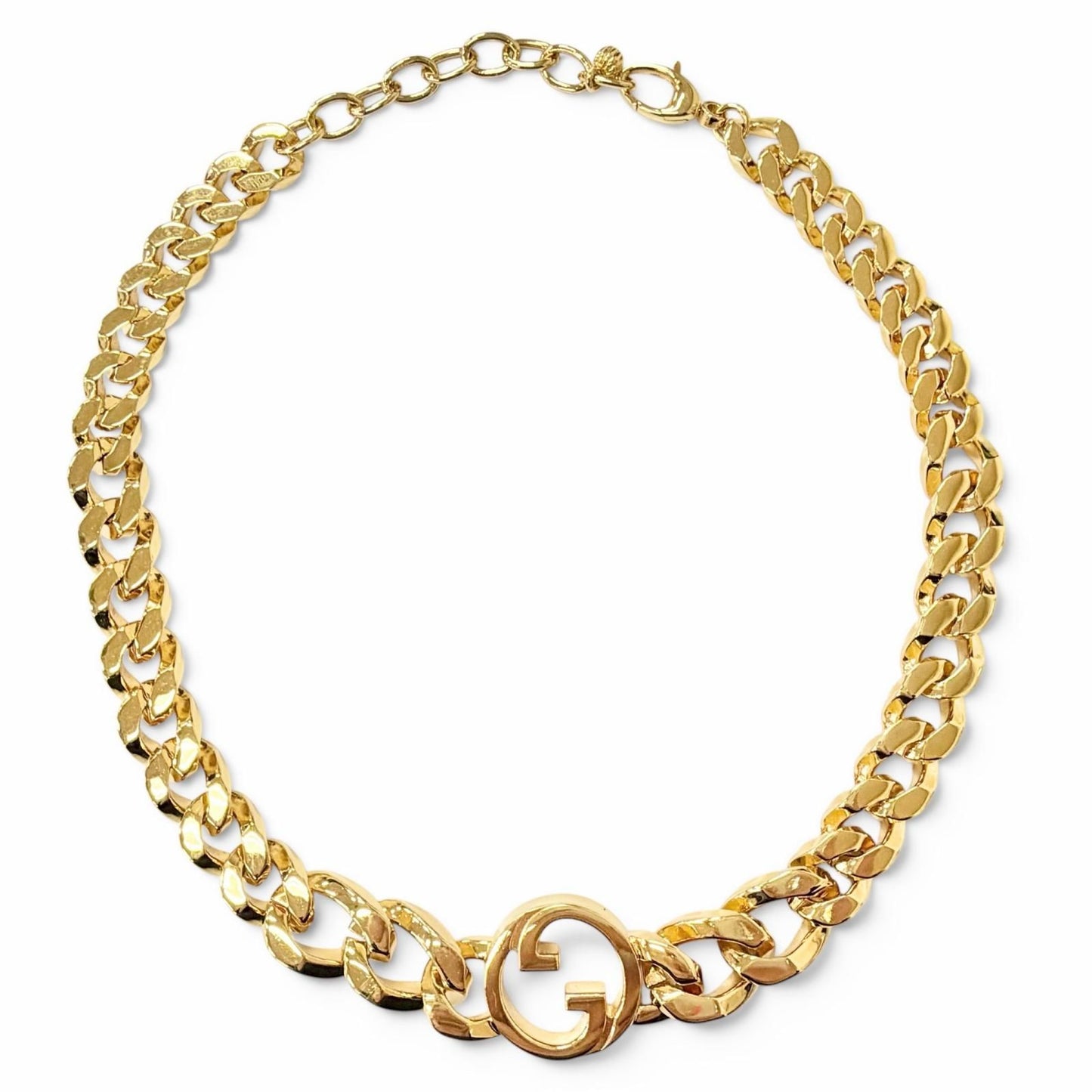 Gucci Blanc D Chain Necklace Interlocking Choker Gold Recommended