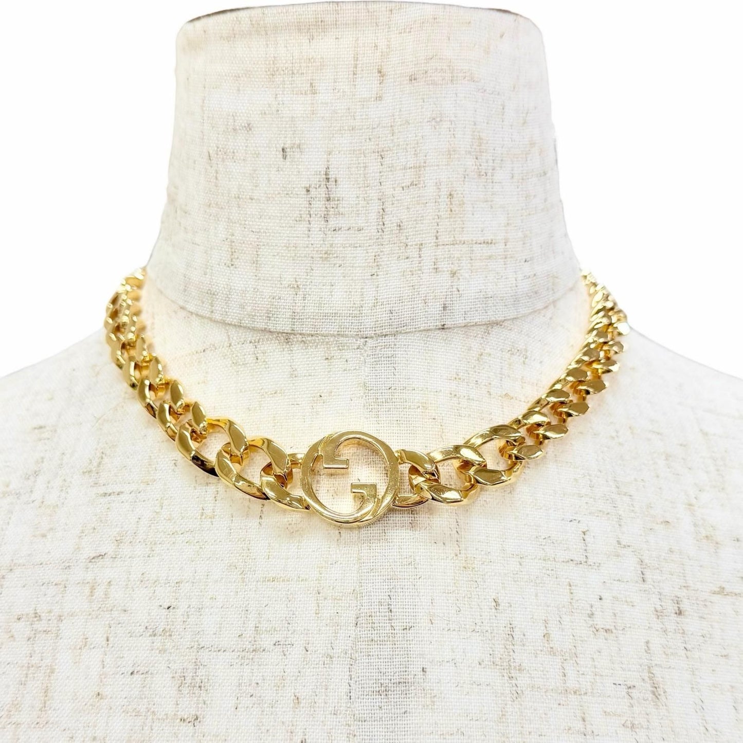 Gucci Blanc D Chain Necklace Interlocking Choker Gold Recommended — view 2