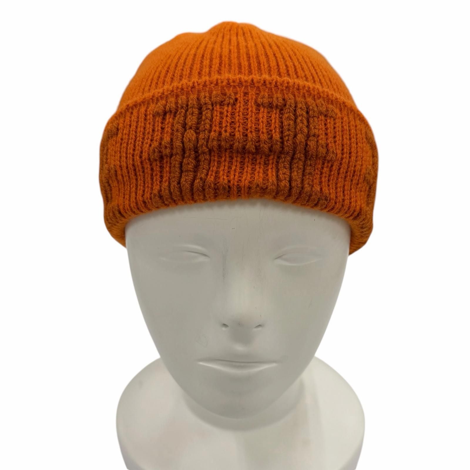 Hermes Vintage Cashmere Martin Margiela Era Pattern Knit Beanie Cap Orange ME — view 2