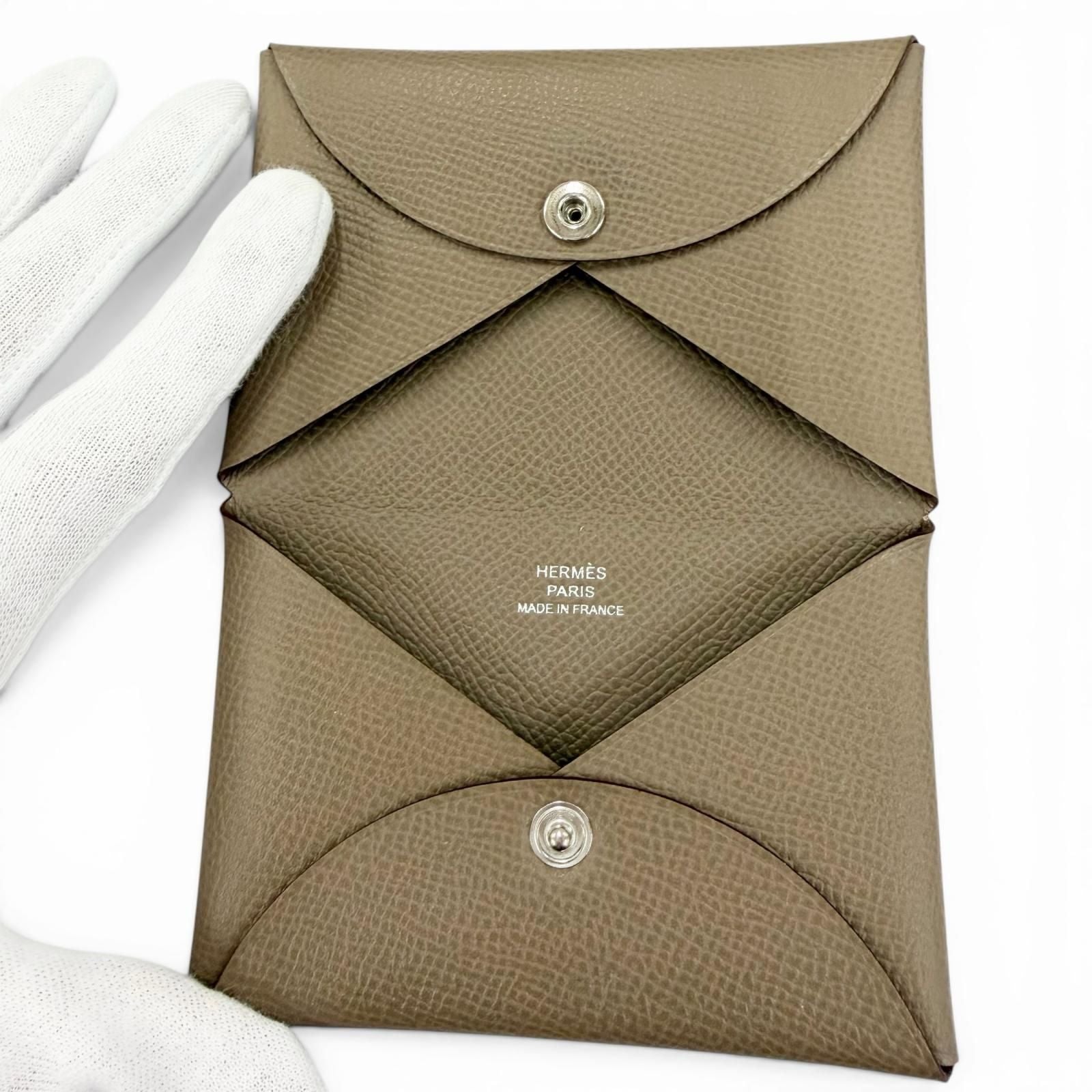 Hermes Calvi Veau Epsom Etoupe Business Card Holder Case — view 5