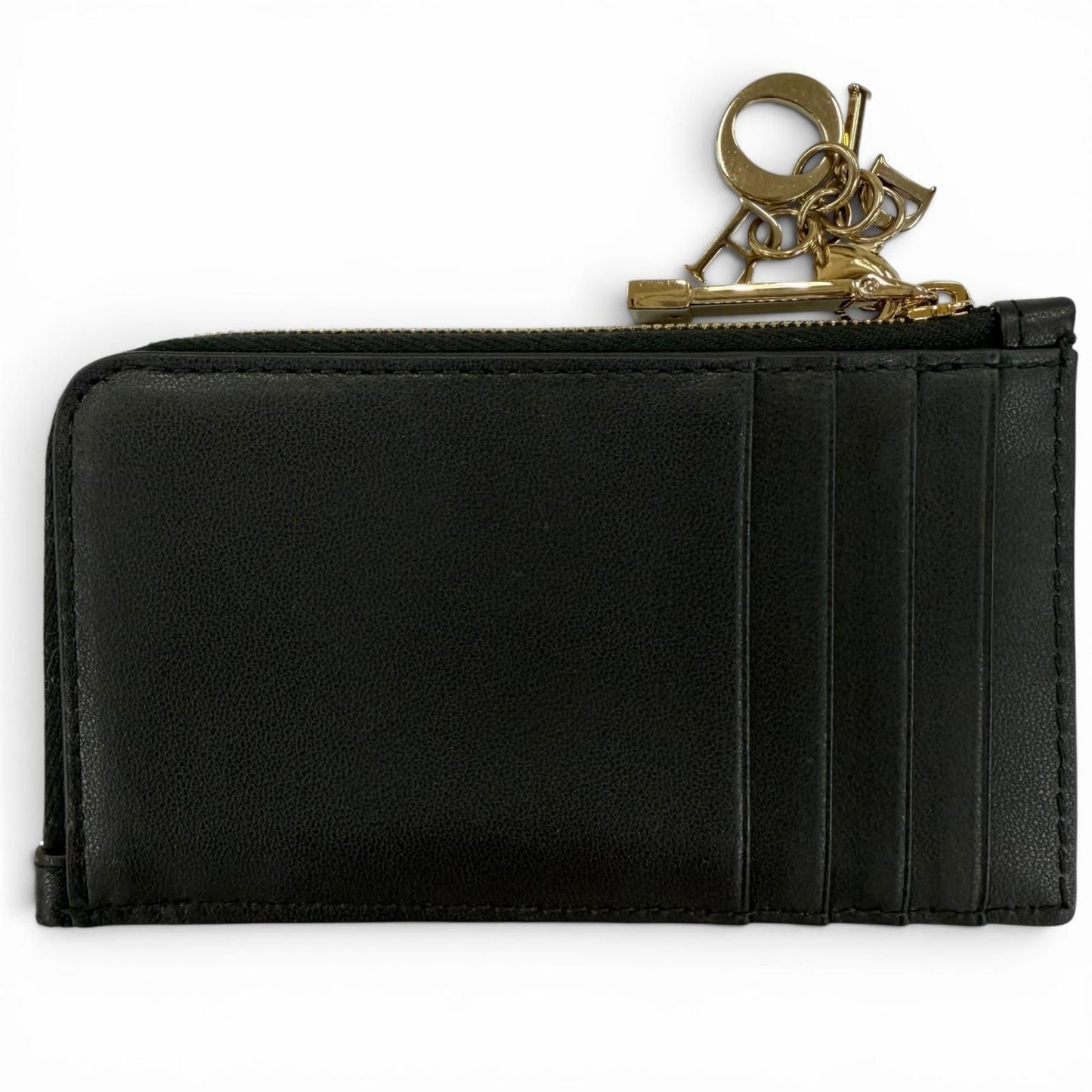 Dior Lady Cosmos Zip Card Holder Lambskin Fragment Case Coin Black — view 3
