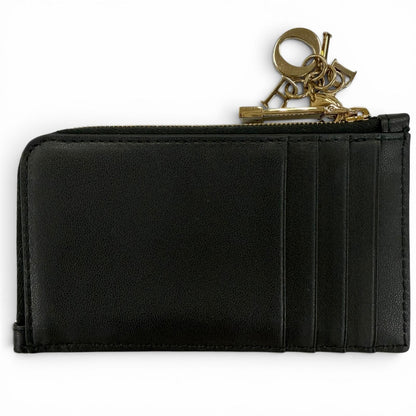 Dior Lady Cosmos Zip Card Holder Lambskin Fragment Case Coin Black — view 3