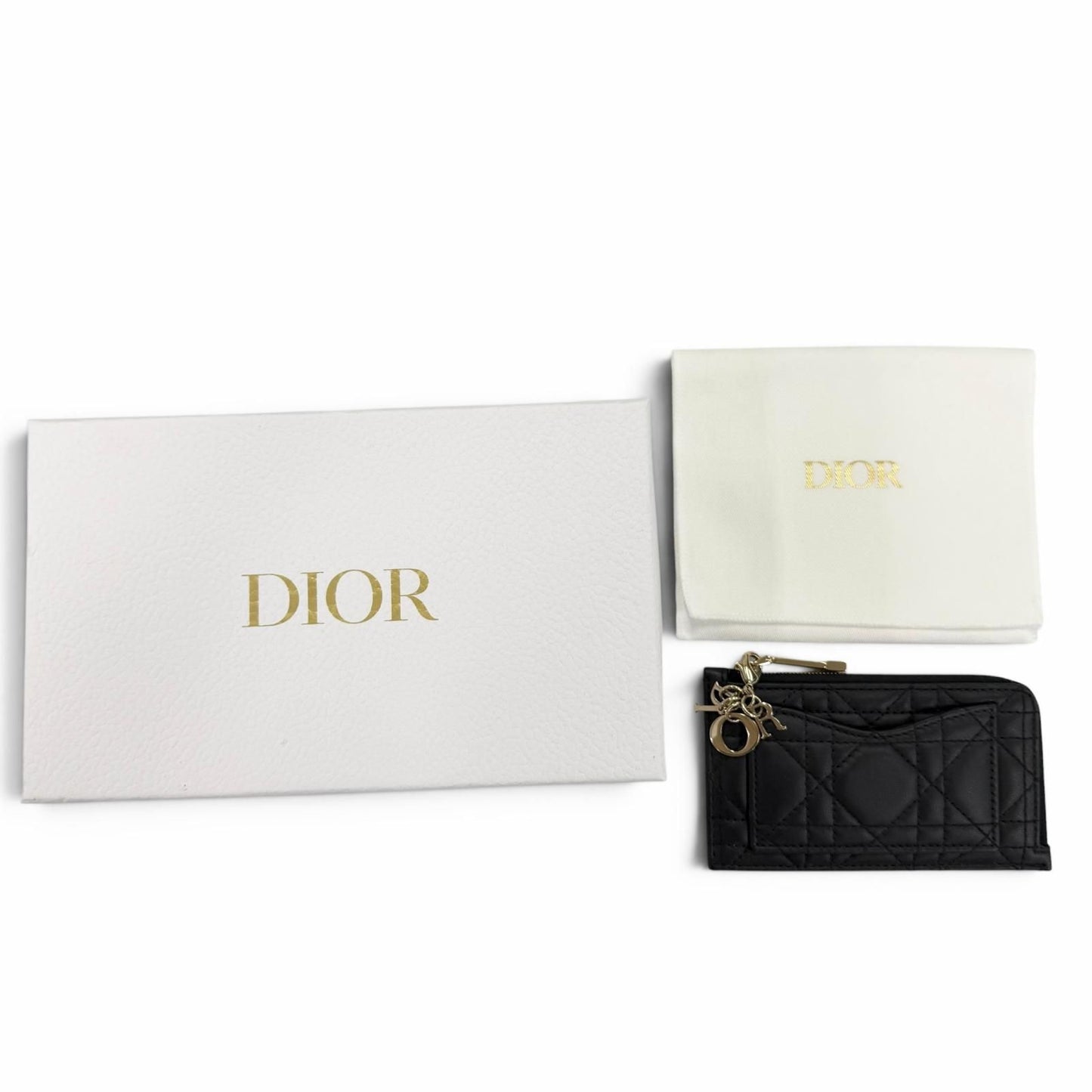 Dior Lady Cosmos Zip Card Holder Lambskin Fragment Case Coin Black — view 2