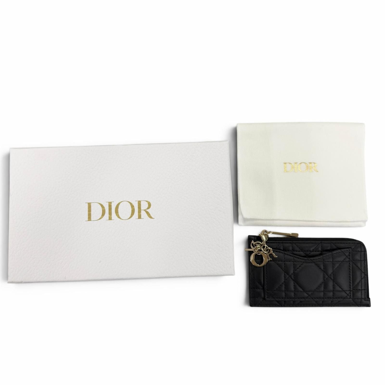 Dior Lady Cosmos Zip Card Holder Lambskin Fragment Case Coin Black — view 2