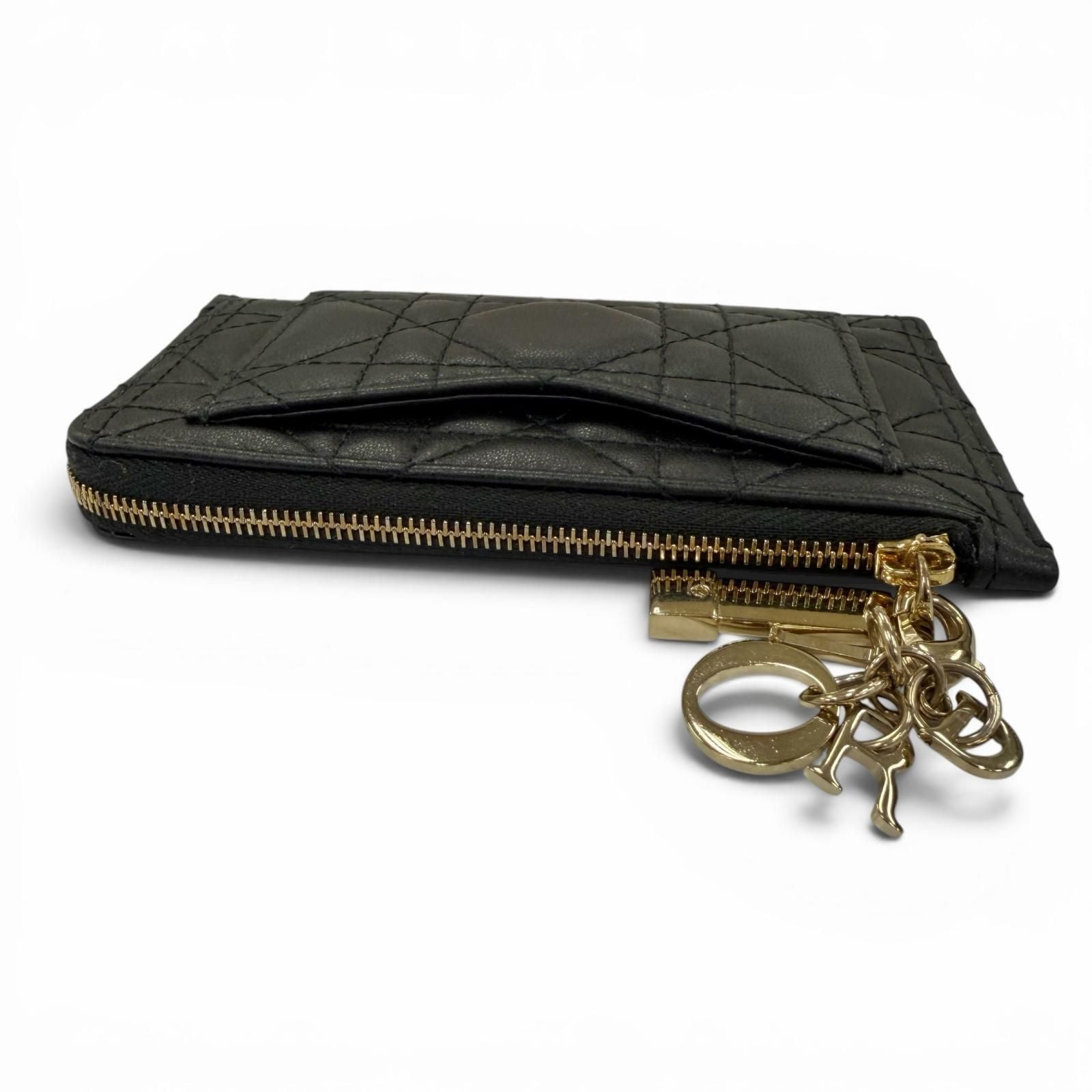 Dior Lady Cosmos Zip Card Holder Lambskin Fragment Case Coin Black — view 5