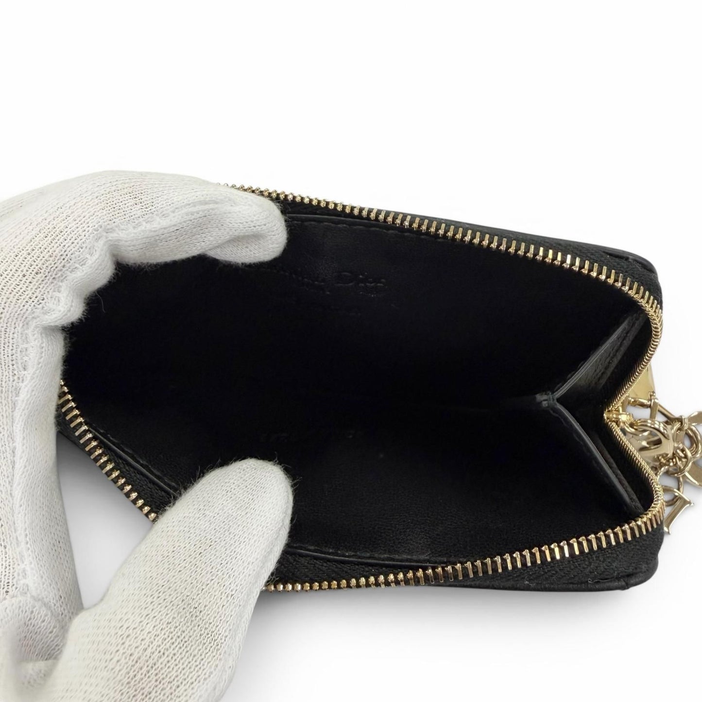 Dior Lady Cosmos Zip Card Holder Lambskin Fragment Case Coin Black — view 6