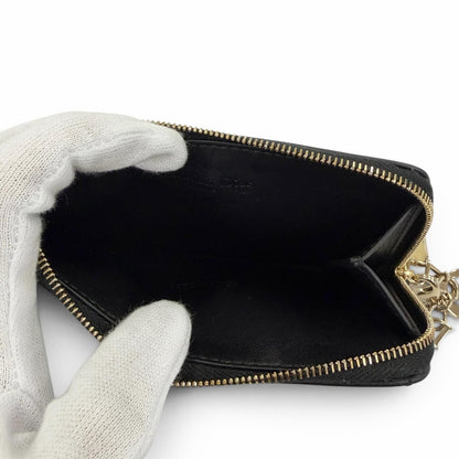 Dior Lady Cosmos Zip Card Holder Lambskin Fragment Case Coin Black — view 6