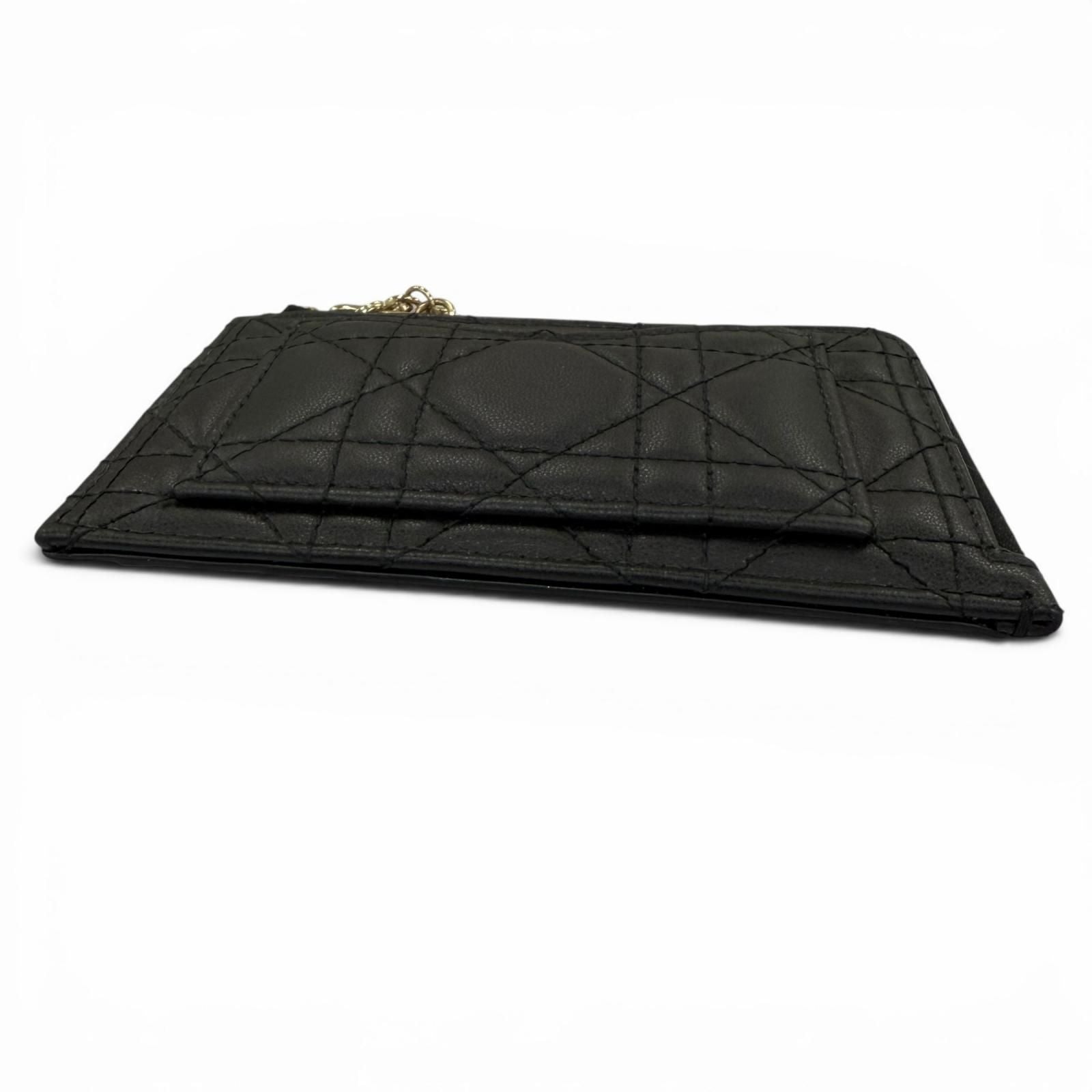 Dior Lady Cosmos Zip Card Holder Lambskin Fragment Case Coin Black — view 4