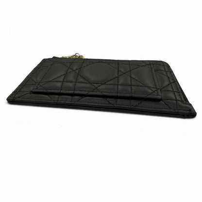 Dior Lady Cosmos Zip Card Holder Lambskin Fragment Case Coin Black — view 4
