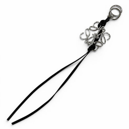 Loewe Leather Anagram Key Holder Key Sling Bag Charm Black Silver